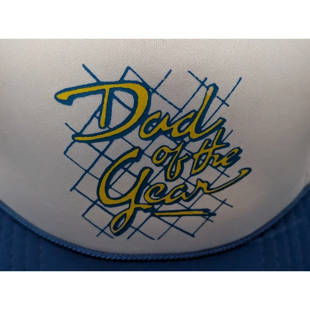 Vintage Dad Of The Year Snapback Trucker Hat Mesh Foam Blue White OSFM‎
